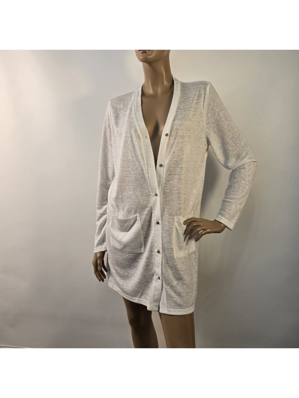 Merokeety Long Line White Cardigan Cotton Blend Size L